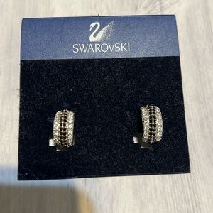 Swarovski Black Silver Crystal Clip Earrings